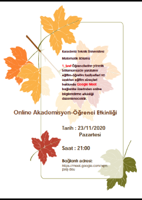 1. Sınıf Öğrencileri İçin Online Akademisyen-Öğrenci Etkinliği