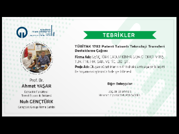 KTÜ'nün TÜBİTAK 1702 Patent Tabanlı Teknoloji Transferi Destekleme Çağrısına Sunulan Projesi Kabul Edildi