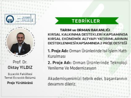 Üniversitemiz Eczacılık Fakültesi Öğretim Üyelerimizden Prof. Dr. Oktay YILDIZ'dan 3 Sanayi Projesi Başarısı