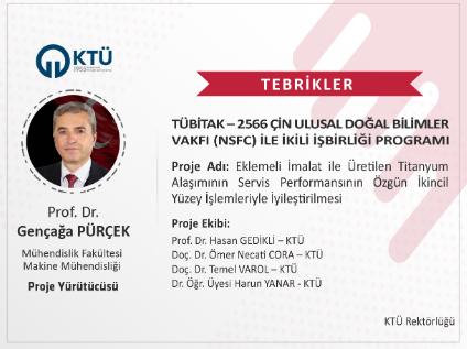 Akademisyenimize TÜBİTAK-2566 Çin Ulusal Doğal Bilimler Vakfı (NSFC) ile İkili İşbirliği Programı Proje Desteği