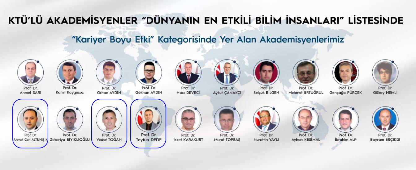 KTÜ İnşaat Mühendisliği akademisyenleri dünyanın en etikili bilim insanları listesinde