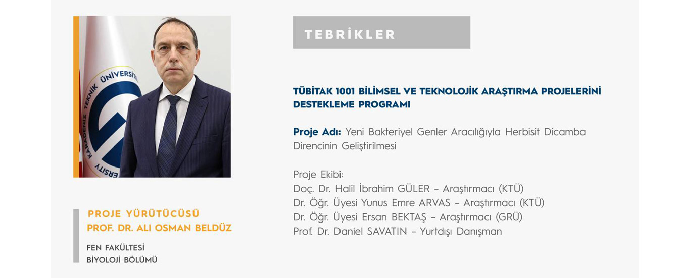 Prof. Dr. Ali Osman BELDÜZ'e TÜBİTAK 1001 Proje Desteği