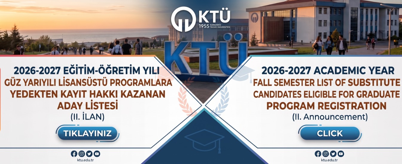 2026-2027 Eğitim-Öğretim Yılı Güz Yarıyılı Lisansüstü Programlara Yedekten Kayıt Hakkı Kazanan Aday 